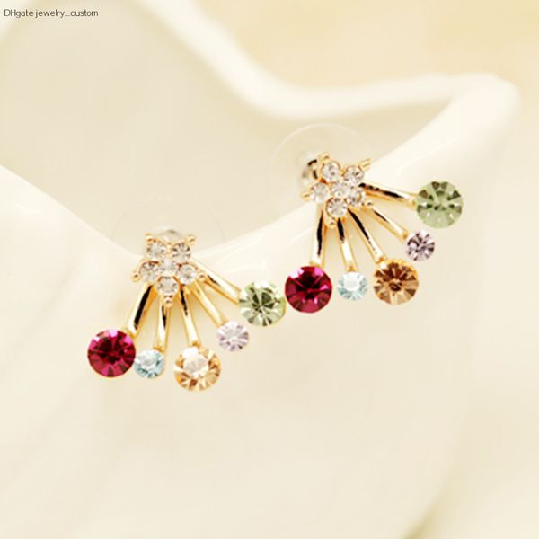 

New Arrival Fashion Crystal Flower Stud Earrings Party-right Colorful Statement Long Earring For Women Wholesale E0108