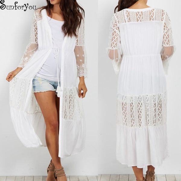 

new summer lace swimsuit bikini cover up beach cover ups cotton long dress elegant solid beach bathing suit tunic kaftan, Blue;gray