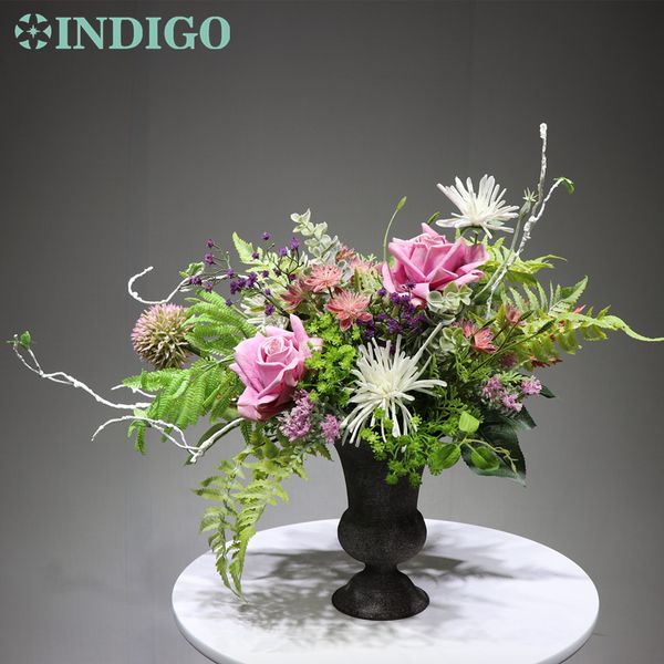 

indigo - 1 set purple rose daisy artificial flower arrangement bonsai bouquet centerpiece house warming gift ing