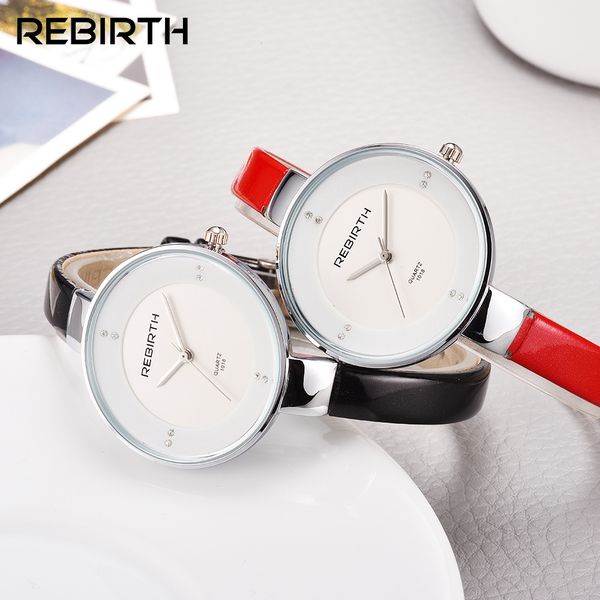 

rebirth women watch quartz watches fashion casual leather strap ultra-thin clock sports lady saat, Slivery;brown