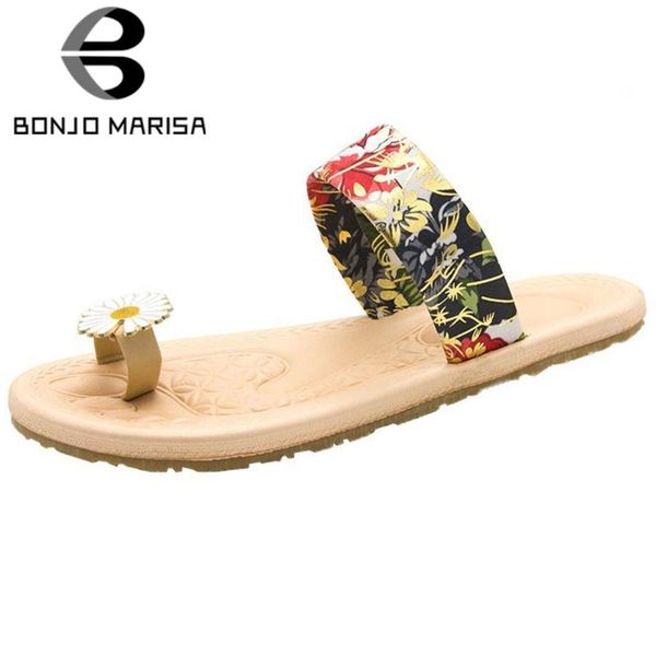 

bonjomarisa new hot sale сладкие цветочные печати вьетнамка сжатая плоский цветок тапочки женщина скольжение на низком каблуке летней обуви, Black