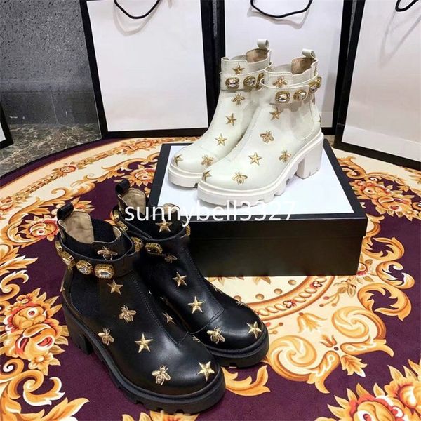 

2019 female martin boots with box women's trip embroidered leather ankle boot with belt boots and booties for women shoes 3gg2, Black