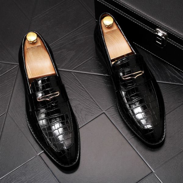 

england style men casual business wedding formal dress cow leather shoes breathable slip on lazy shoe oxfords sneakers sapatos, Black