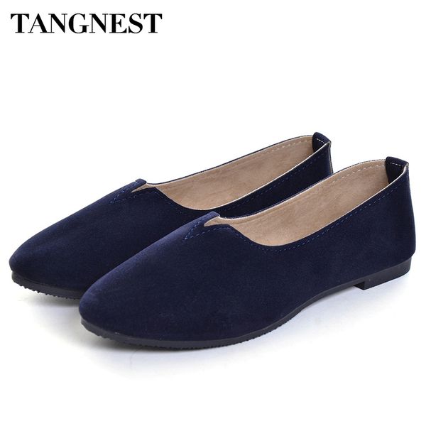 

tangnest women flats shoes faux suede slip on loafers single shoes ladies boat plus size 35-43 xwd7827, Black