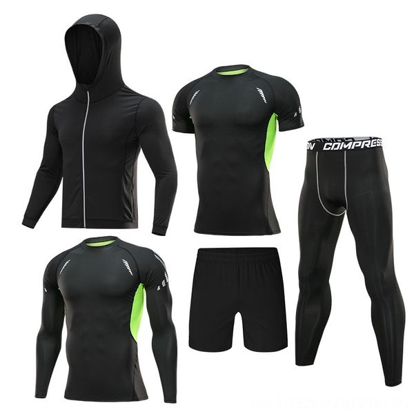 

5pcs men compression sportswear exercise & fitness wear athletic & outdoor apparel suits gym tights training clothes workout jogging sports, White;black