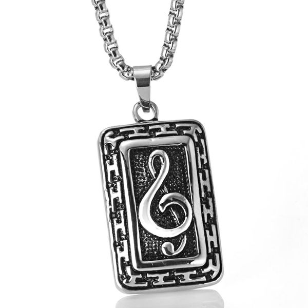 

europe and america titanium steel music note long tags pendant retro nostalgic stainless steel pendant foreign trade necklace ac, Silver