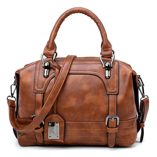 

brown vintage fashion casual tote boston bags handbags women brands pu leather women bag female shoulder bags