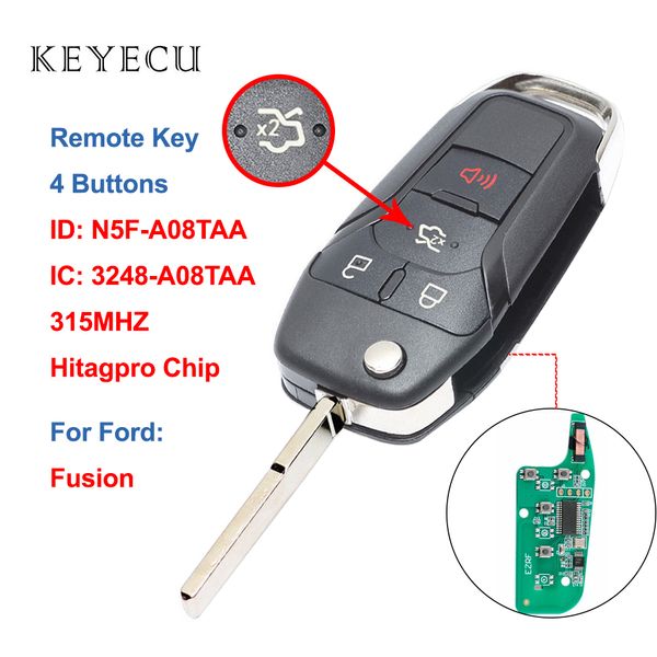 

keyecu new flip smart remote key fob 4 buttons 315mhz for fusion 2013 2014 2015 2016 fcc id: n5f-a08taa
