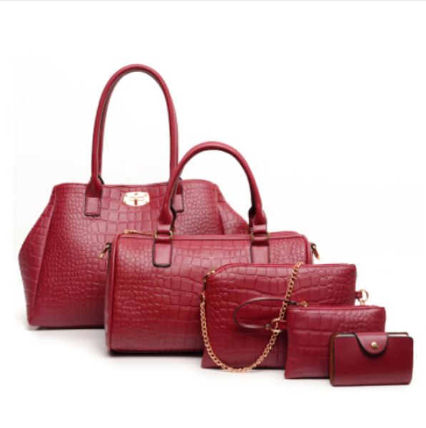 

wholesales new women's bag solid color crocodile pattern handbag five-piece mother bag simple handbag