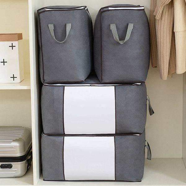 

popular non-woven portable clothes storage bag household folding closet pouch for pillow quilt blanket bedding