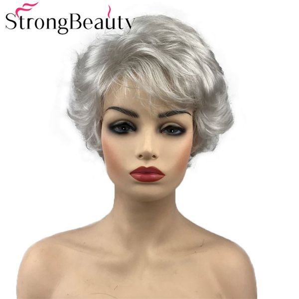 

strongbeauty short curly wig synthetic hair natural black/brown/silver grey wigs women 6 colors for choose