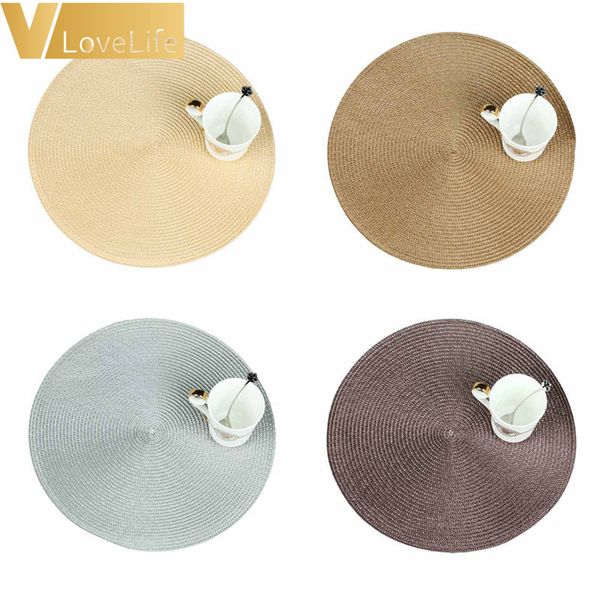 

round weave placemat fashion pp dining table mat disc pads bowl pad coasters non-slip waterproof table decoration 38cm
