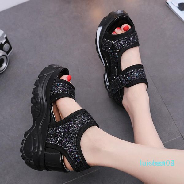 

new style women sandals ladies wedges shoes fashion fish mouth sandals thick bottomed sport casual women shoes l02, Black