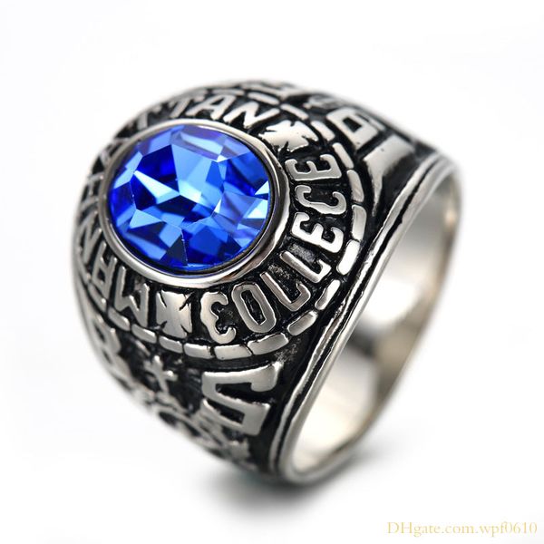 

fashion punk manhattan college words with gemstone design stainless steel rings jewelry, Golden;silver