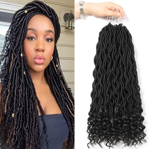

1pcs goddess faux locs crochet hair 18inch deep ends dreadlocks braiding hair extension mambo crochet afro kanekalon braiding hai, Black