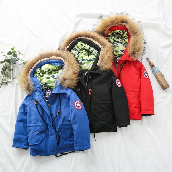 

kids down parkas fashion goose solid color coat boys girls children outwear with hoodie kids down coat 2019, Blue;gray