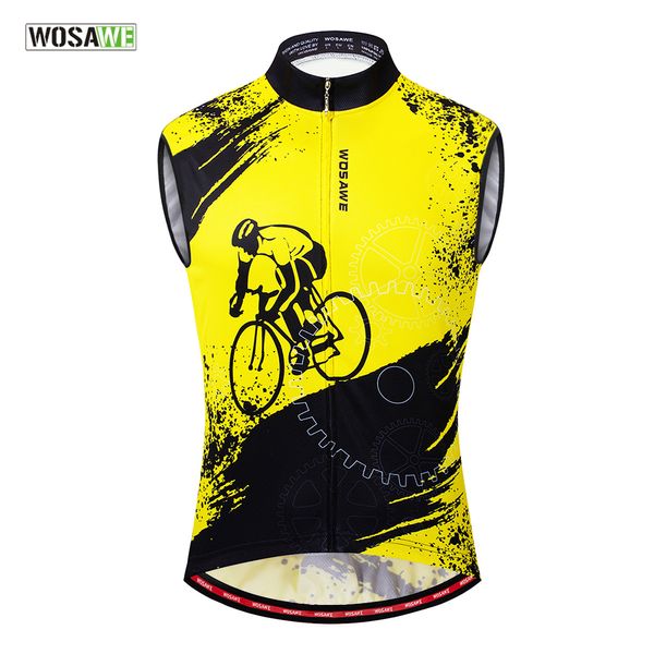 

wosawe men cycling sleeveless jersey bicycle bike racing vest with rear pockets reflective breathable ropa maillot ciclismo, Black