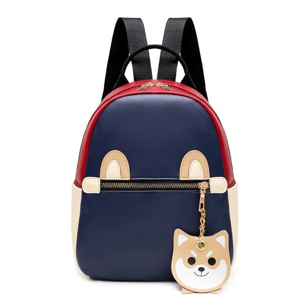 

girl hit color small school shoulder bag leather women dog pendant backpack