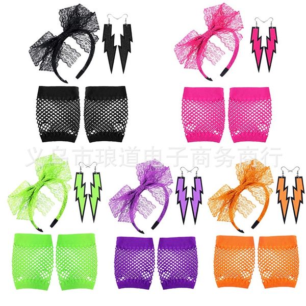 

three-piece suite accessories short fishing net glove earrings hair hoop party ornament selling with green black purple color 10lda j1
