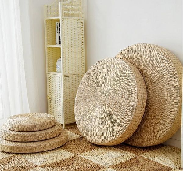 5 Size Hot Natural Straw Round Pouf Tatami Cushion Floor Cushions