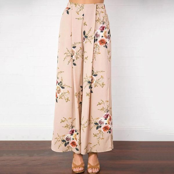 

casual high waist wide leg pants women 2019 summer beach split trousers female holiday vintage floral prints capris, Black;white