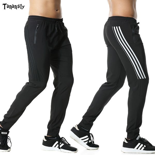 

classic jogging pants men gym fitness leggings male sports pants with zipper pockets athletic football soccer training trousers, Black;blue
