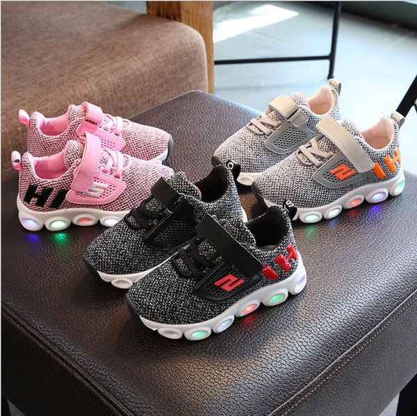 

2019 new kids led baby sneakers children light up shoes for toddler, boys girls soft slip-on shoes children's shoes, Black;red