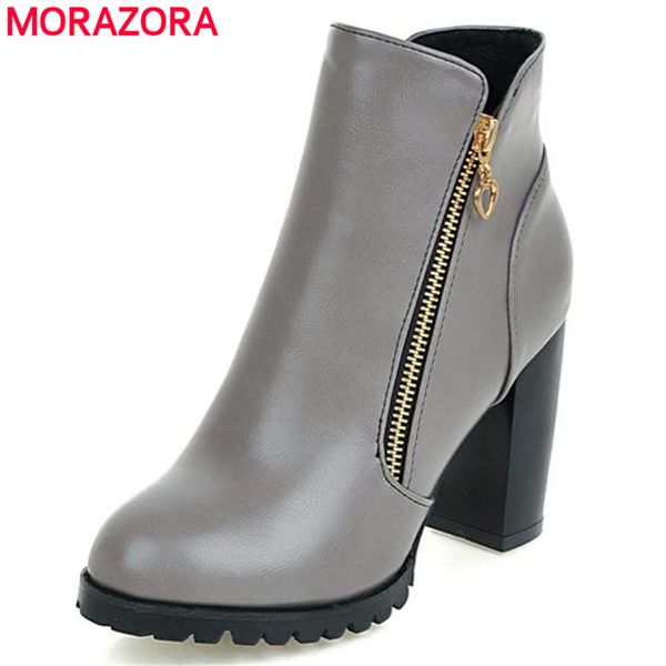 

morazora platform shoes women boots 2020 ankle boots in autumn zipper solid large size 34-45 party shoes fashion, Black