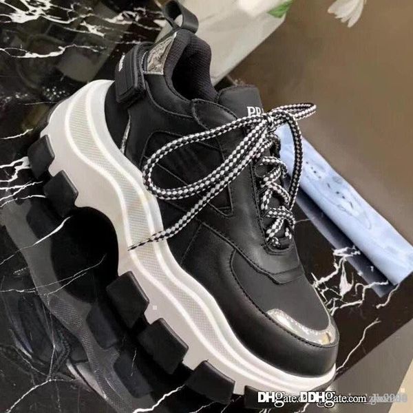 

new women leather and nylon block sneakers luxury designer shoes 1e586l_3l2h_f011h_f_075 women's sports shoes size 35-40, Black