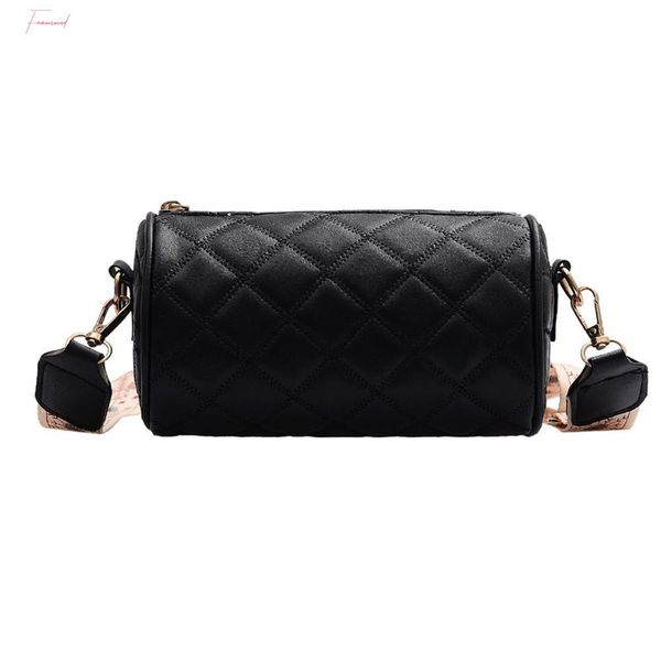 

women cylinder messenger bag fashion leather soft round shoulder bag female ethnic wide shoulder strap crossbody bags
