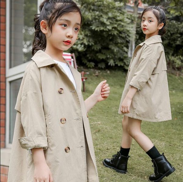 

kids trench coat khaki color kids jacket spring cotton children coats fashion high-grade girls clothing 6 8 10 12 year, Blue;gray