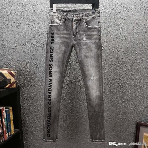 

new 2020 mens jeans slim fit ripped jeans men hi-street mens distressed denim joggers knee holes washed mens jeans, Blue