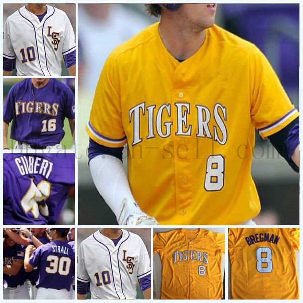 Бейсбол носит LSU Tigers College College Baseball CWS Purple Gold White DJ Lemahieu Алекс Брегман Нола Гаусман все сшило любое имя любое n