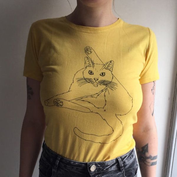 

women's t-shirt 2021 summer cute cat print o-neck short sleeve women t-shirts for girls students female cartoon casual lady tee, White
