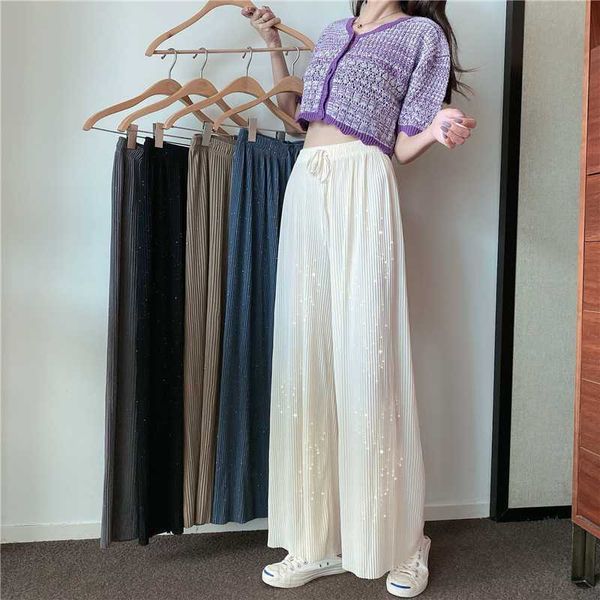 

women's trousers wide-leg pants drape loose loose casual thin wild straight pants women, Black;white