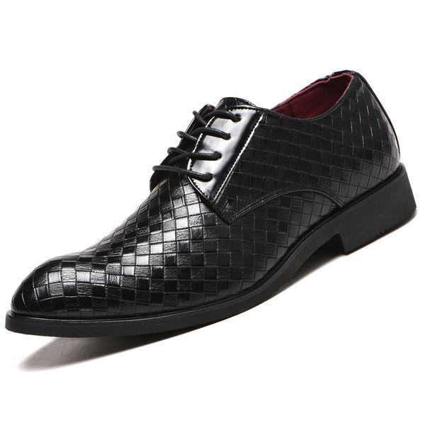 

men's leather shoes office work shoes for men classic plaid wedding formal business oxfords mens size 48, Black
