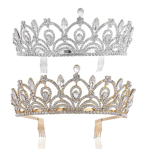 

forseven rhinestone crystal princess tiara comb wedding bridal hair jewelry accessories bride crown diadem coronal headpiece, Golden;white
