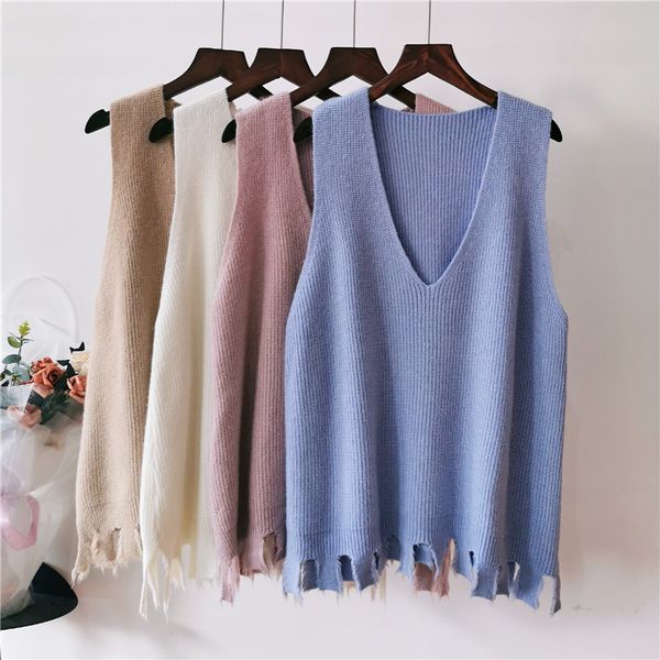 

sweater women's head autumn 2019 new loose korean version of the wild sweater vest vest foreign versatile shirt, Black;white