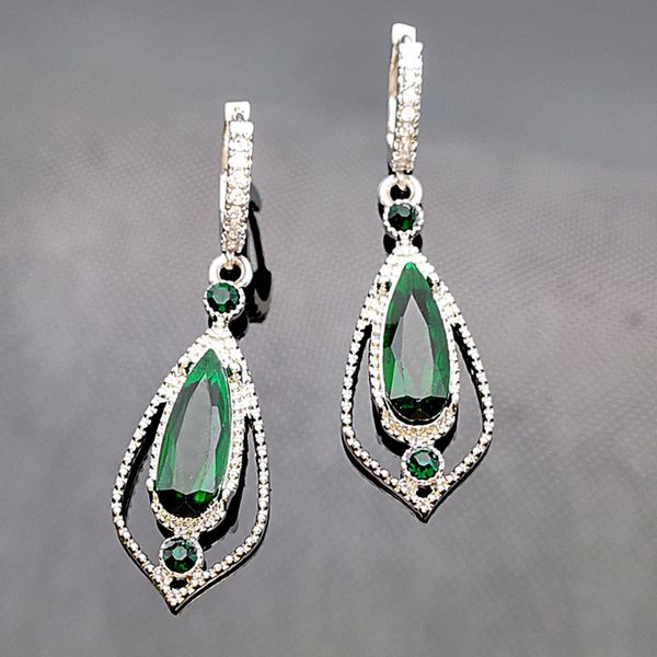 

fashion vintage water drop green color stone drop earring for woman luxury delicate engagement ball jewellery q5d260, Golden;silver