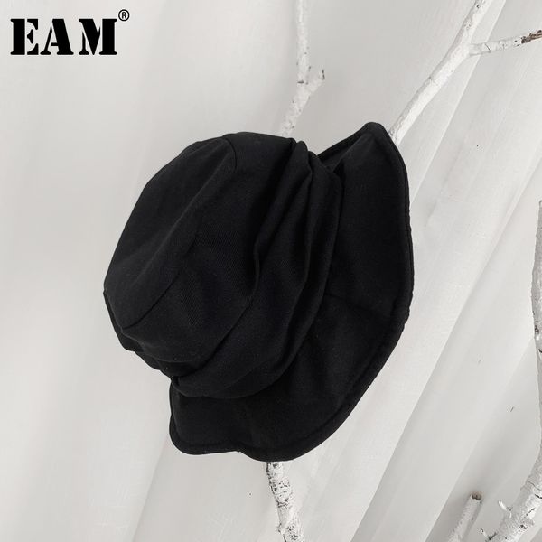 

eam] women black pleated split fishermen hat new round dome temperament fashion tide all-match spring autumn 2019 19a-a540