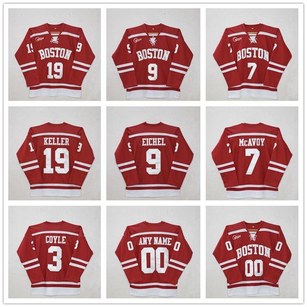 

custom boston university #3 charlie coyle #7 charlie mcavoy #9 jack eichel #19 clayton keller #20 diffley red hockey jersey stitched patches, Black;red
