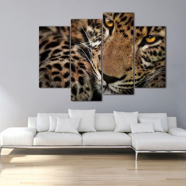 

4 panels wall artwork print a leopard on canvas for living room bedroom home office wall decorations home decoration