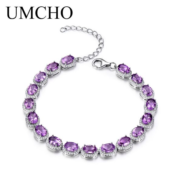 

umcho 13.5ct luxury natural amethyst women bracelet real 925 sterling silver jewelry gemstone romantic wedding party gift, Golden;silver