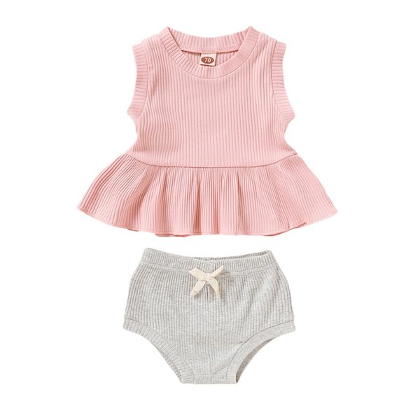 

newborn baby girls clothes sleeveless romper+briefs 2pcs outfits set ribbed cute clothing sets summer sunsuit 0-24m, White