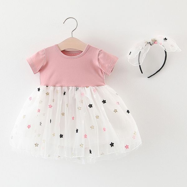 

2019 new toddler kid children baby girls dresses clothes stars tulle patchwork princess dresses hairband outfits girl costume, Red;yellow