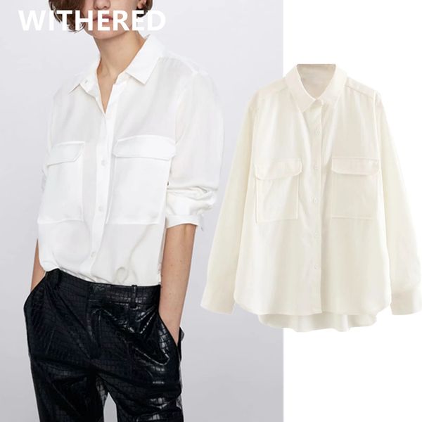 

withered england high street vintage pockets loose blouse women blusas mujer de moda 2020 kimono shirt womens plus size, White