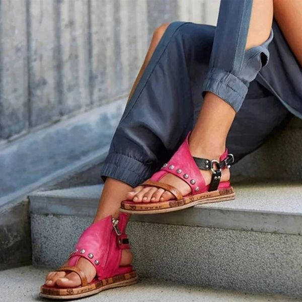 

летние женские плоские сандалии пряжка ремень платформа открытый носок гладиатор женские сандалии молния толстым дном мода рим женская обувь, Black