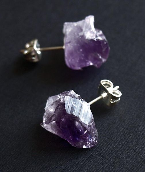 

gravel irregular natural amethyst earrings ring european and american jewelry natural stone necklace ear come and get it, Silver
