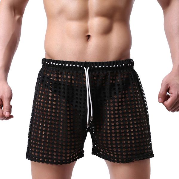 

men's boys boxer trunks underwear casual holes shorts fashion style breathable underpants boxers hollow out mesh shorts short, Black;white