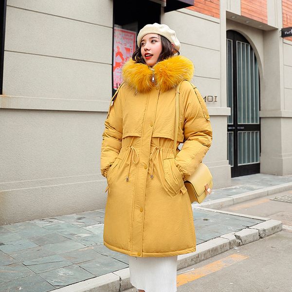 

winter jacket women outerwear faux hooded button coat long solid jackets pocket coats manteau femme hiver, Tan;black
